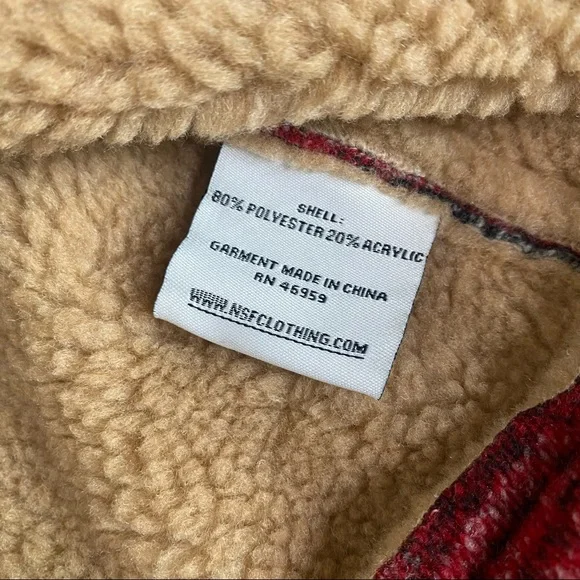NSF RED SHERPA PLAID BOMBER JACKET SIZE SM - Picture 4 of 9